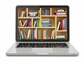 E-learning education or internet library. Laptop and books.