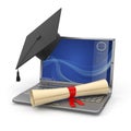 E-learning graduation. Laptop
