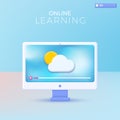 E-learning icon symbols. meteorology, forecast weather, cloudy, Online education at home concept. 3D vector isolated illustration Royalty Free Stock Photo