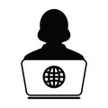 E Learning icon vector person with laptop computer for online education female user person profile avatar globe symbol Royalty Free Stock Photo