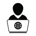 E Learning icon vector person with laptop computer for online education male user person profile avatar globe symbol Royalty Free Stock Photo