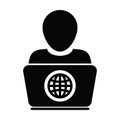 E Learning icon vector person with laptop computer for online education male user person profile avatar globe symbol Royalty Free Stock Photo