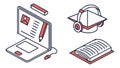 E-Learning Icons: Laptop, Study Material, Graduation, vector design Generative AI Royalty Free Stock Photo