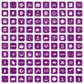 100 e-learning icons set grunge purple Royalty Free Stock Photo