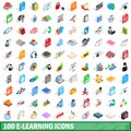 100 e-learning icons set, isometric 3d style Royalty Free Stock Photo