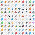 100 e-learning icons set, isometric 3d style Royalty Free Stock Photo