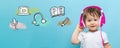 E-Learning illustration with toddler boy with headphones Royalty Free Stock Photo