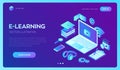 E-learning. Innovative online education and distance Learning 3D isometric concept. Webinar, teaching, online training courses. Royalty Free Stock Photo