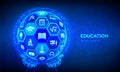 E-learning. Innovative online education technology concept. Webinar, teaching, online training courses. Skill development. Royalty Free Stock Photo