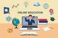 E-learning, online education, online course concept, home school, woman teacher teaching students on laptop computer screen, Royalty Free Stock Photo