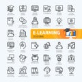 E-learning, online education elements - minimal outline icons collection Royalty Free Stock Photo