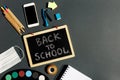 E- learning,Online education, School stationery supplies, medical mask,social distancing, school reopening. Back to Royalty Free Stock Photo