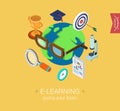 E-learning online global education flat 3d isometric concept Royalty Free Stock Photo