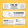 E learning and remote education web banners linear templates set