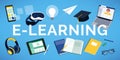 E-learning text, digital devices and school items