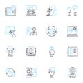 E-learning tutorials linear icons set. Online, Course, Instruction, Lesson, Class, Lecture, Tutorial line vector and Royalty Free Stock Photo