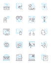 E-learning tutorials linear icons set. Online, Course, Instruction, Lesson, Class, Lecture, Tutorial line vector and Royalty Free Stock Photo