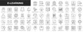 E-learning web icons set in thin line design. Vector outline stroke pictograms Royalty Free Stock Photo