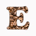 E, letter of the alphabet - coffee beans background