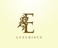 E Letter Classic logo. Vintage Brown letter stamp for book design, weeding card, label, business card, Restaurant, Boutique, Hotel