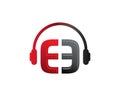 E Letter dj in headphone Logo