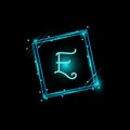 E letter glowing logo design in a rectangle banner