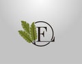 E Letter Logo Circle Nature Leaf, vector logo design concept botanical floral leaf with initial letter logo icon for nature Royalty Free Stock Photo