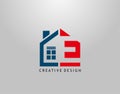 E Letter Logo. Negative Space of Initial E With Minimalist House Shape Icon