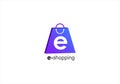 E letter with shopping bag icon and Sale tag, Letter E Online Shop Logo Royalty Free Stock Photo