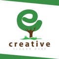 E Letter tree green logo vector template