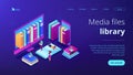 E-library isometric 3D landing page. Royalty Free Stock Photo