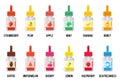 E-liquid flavors. Vaping juice or vape signs vector