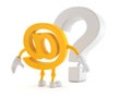 E-mail character looking at question mark symbol