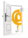 E-mail character standing close to open door