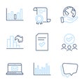 E-mail, Column chart and Speech bubble icons set. Bar diagram, Decreasing graph and Checked file signs. Vector