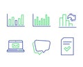 E-mail, Column chart and Speech bubble icons set. Bar diagram, Decreasing graph and Checked file signs. Vector