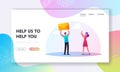 E-mail Communication Landing Page Template. Characters Sending or Getting Messages. Tiny Man Giving Huge Yellow Envelope