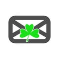 E-mail letter with Clover Icon. Tree-leaves traditional symbol of good luck. Concept of positive news. Illustration in