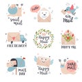 Cute mail and delivery icons. Hand drawn style