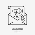 E-mail newsletter flat line icon. Copywriting, illustration of selling text for mail. Thin sign of sales letter