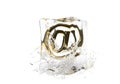 E-mail sign in cube of melting ice and drop water on isolated background Royalty Free Stock Photo