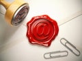 E-mail sign sealing wax stamp. Internet communication concept. Royalty Free Stock Photo