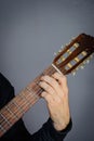 E Major Chord played by Guitarist on classical acoustic guitar Royalty Free Stock Photo