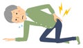 It is an illustration of an elderly man who has pain in the lower back.