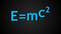 E mc2 Albert Einsteins physical formula are on black background, mass-energy equivalence