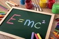 E=mc2, Einstein physics formula on blackboard