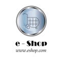 E - shop company logo - shopping cart icon - internet button Royalty Free Stock Photo