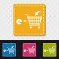 E-Shopping Cart - Four Colorful Square Buttons - Vector Illustration - Isolated On Transparent Background Royalty Free Stock Photo