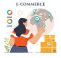 E-store and e-commerce. Entrepreneur selling goods and gaining