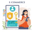 E-store and e-commerce. Entrepreneur selling goods and gaining